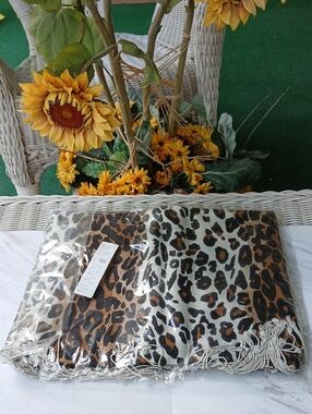 Tolani Leopard Print Pashmina And Silk Scarf NWT